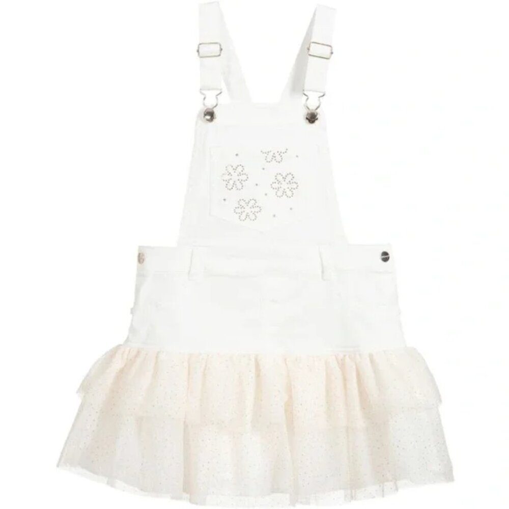 Nwt Mayoral white denim overall skirt sparkly bottom size 6 (F13)